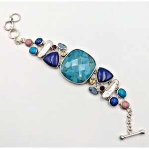 Vintage Whitney Kelly WK Sterling Silver 925 Multi Gemstone Pearl Bracelet 8"